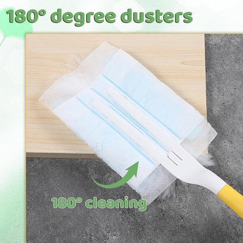 Oqqlin 60 Pcs Disposable Dusters Refills, 180° Electrostatic Duster Refills Multi-Surface Microfibre Duster Replacement with 2 Pcs Handles for Cleaning Ceiling, Fan, Ceiling (Blue, Unscented) - Image 3